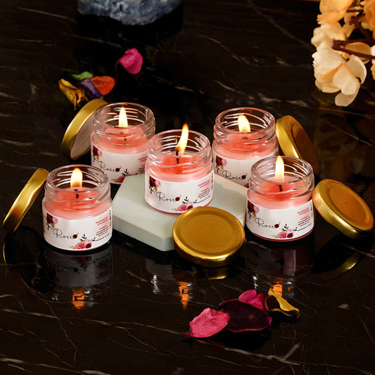 eCraftIndia Set of 5 Rose Scented Minijar Candle